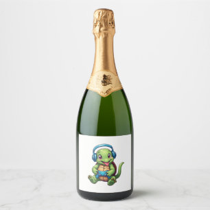 Funny Turtle Gamer Gaming Turtles Video Game (1) Sparkling Wine Label