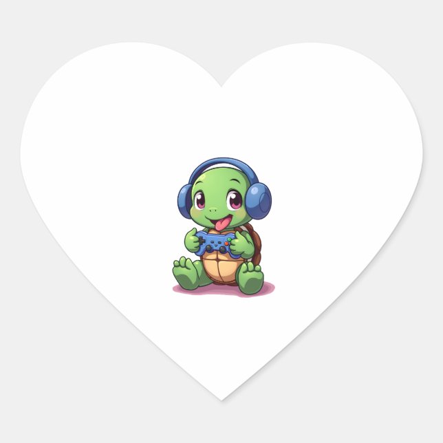 Funny Turtle Gamer Gaming Turtles Video Game (2) Heart Sticker (Front)