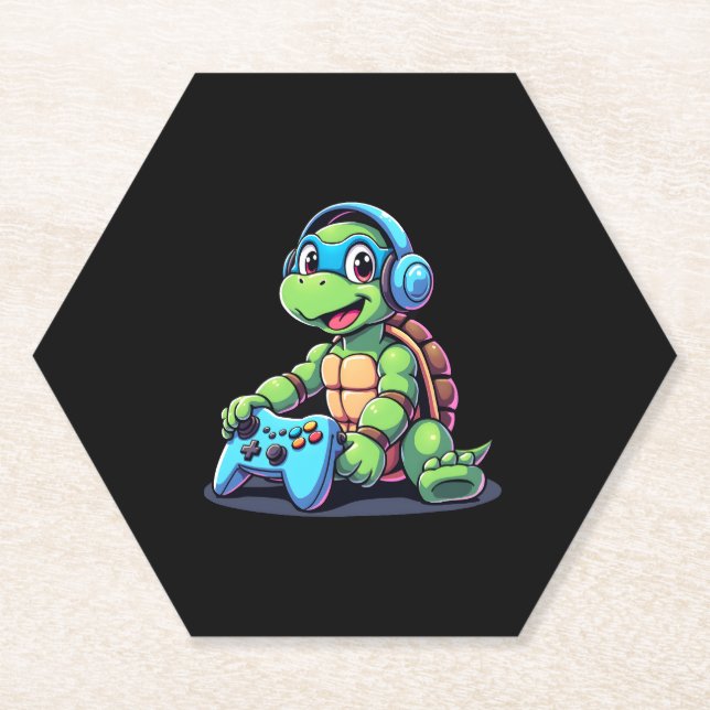 Funny Turtle Gamer Gaming Turtles Video Game (2) Paper Coaster (Front)