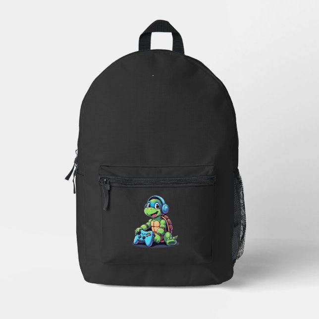 Funny Turtle Gamer Gaming Turtles Video Game (2) Printed Backpack (Front)