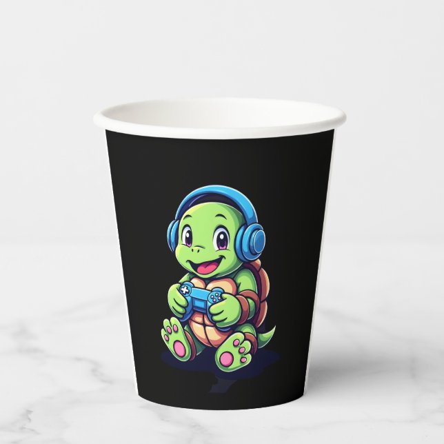 Funny Turtle Gamer Gaming Turtles Video Game (3) Paper Cups (Front)
