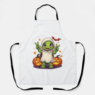 Funny Turtle Ghost Pumpkin Boo Halloween Kids Mens Apron