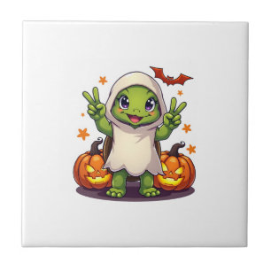 Funny Turtle Ghost Pumpkin Boo Halloween Kids Mens Ceramic Tile