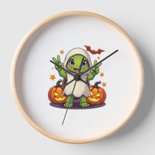 Funny Turtle Ghost Pumpkin Boo Halloween Kids Mens Clock
