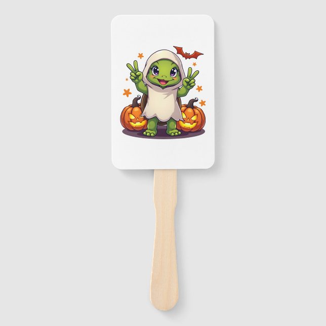 Funny Turtle Ghost Pumpkin Boo Halloween Kids Mens Hand Fan (Front)