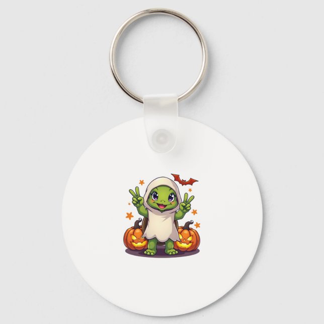 Funny Turtle Ghost Pumpkin Boo Halloween Kids Mens Key Ring (Front)