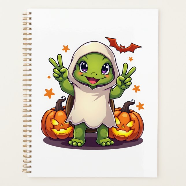 Funny Turtle Ghost Pumpkin Boo Halloween Kids Mens Planner (Front)