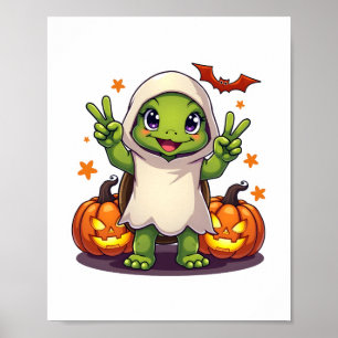 Funny Turtle Ghost Pumpkin Boo Halloween Kids Mens Poster