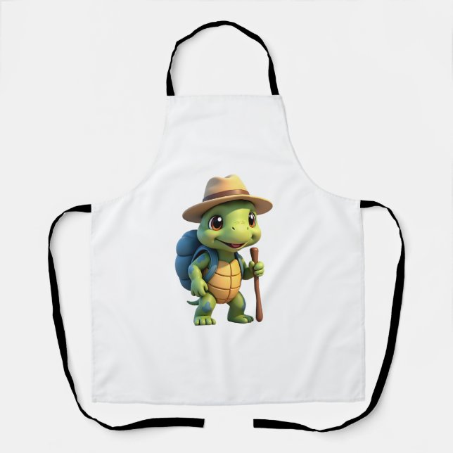Funny Turtle Hiking Graphic Camping Lover Adventur Apron (Front)