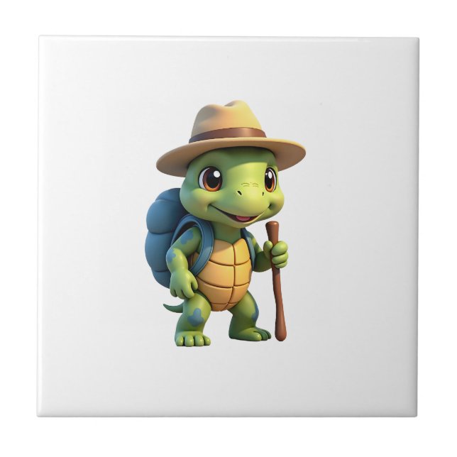 Funny Turtle Hiking Graphic Camping Lover Adventur Ceramic Tile (Front)