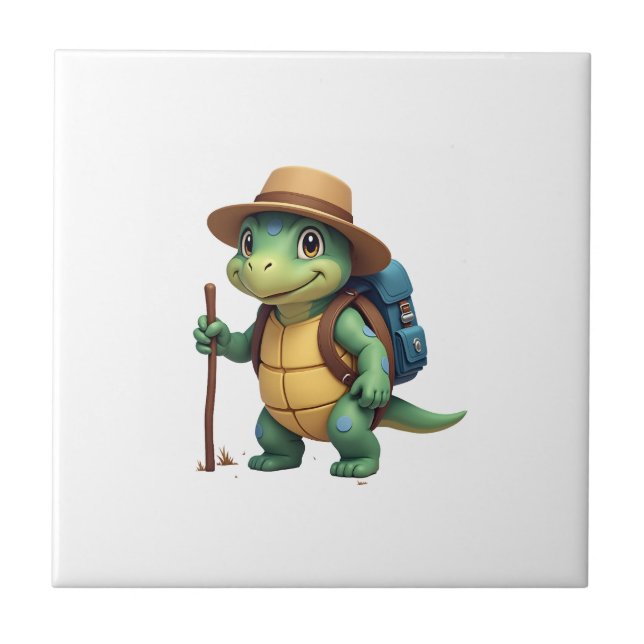 Funny Turtle Hiking Graphic Camping Lover Adventur Ceramic Tile (Front)