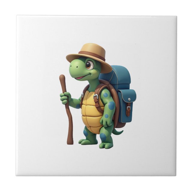 Funny Turtle Hiking Graphic Camping Lover Adventur Ceramic Tile (Front)