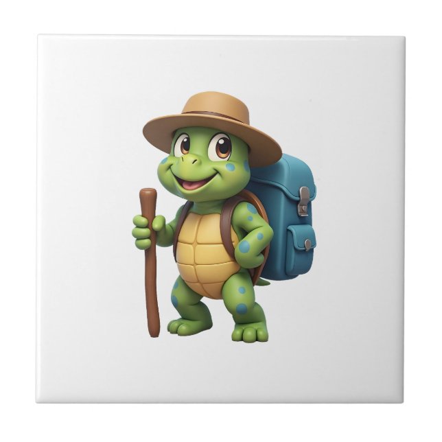 Funny Turtle Hiking Graphic Camping Lover Adventur Ceramic Tile (Front)