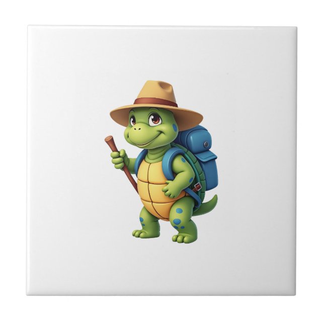 Funny Turtle Hiking Graphic Camping Lover Adventur Ceramic Tile (Front)