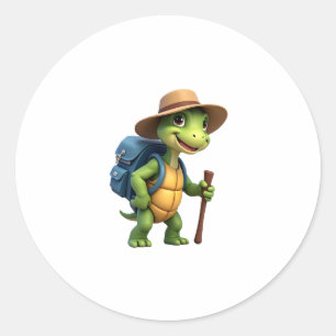 Funny Turtle Hiking Graphic Camping Lover Adventur Classic Round Sticker