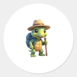 Funny Turtle Hiking Graphic Camping Lover Adventur Classic Round Sticker