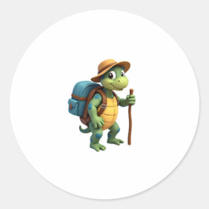Funny Turtle Hiking Graphic Camping Lover Adventur Classic Round Sticker