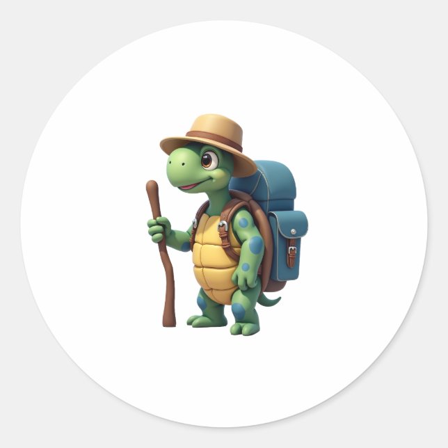 Funny Turtle Hiking Graphic Camping Lover Adventur Classic Round Sticker (Front)