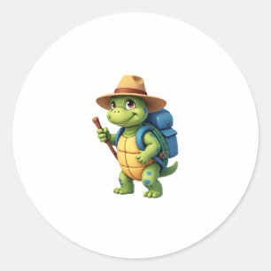 Funny Turtle Hiking Graphic Camping Lover Adventur Classic Round Sticker