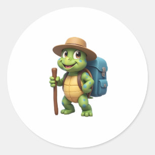Funny Turtle Hiking Graphic Camping Lover Adventur Classic Round Sticker