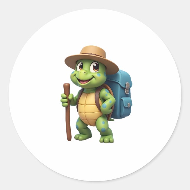 Funny Turtle Hiking Graphic Camping Lover Adventur Classic Round Sticker (Front)