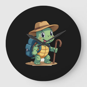 Funny Turtle Hiking Graphic Camping Lover Adventur Large Clock