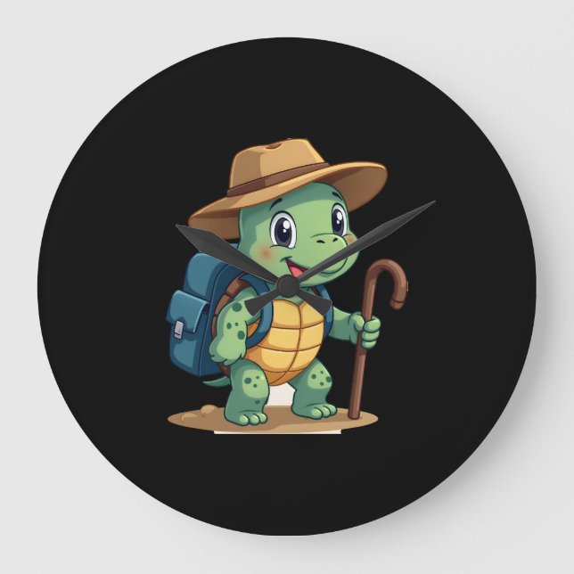 Funny Turtle Hiking Graphic Camping Lover Adventur Large Clock (Front)