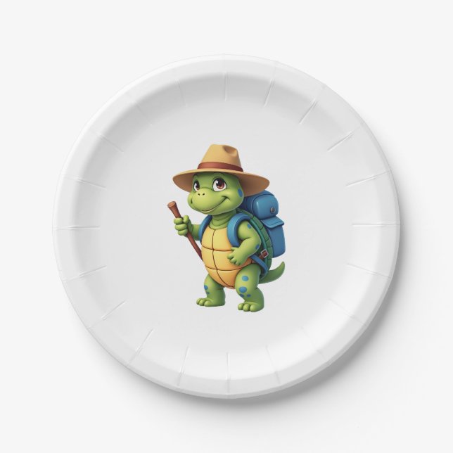 Funny Turtle Hiking Graphic Camping Lover Adventur Paper Plate (Front)