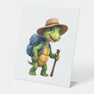Funny Turtle Hiking Graphic Camping Lover Adventur Pedestal Sign