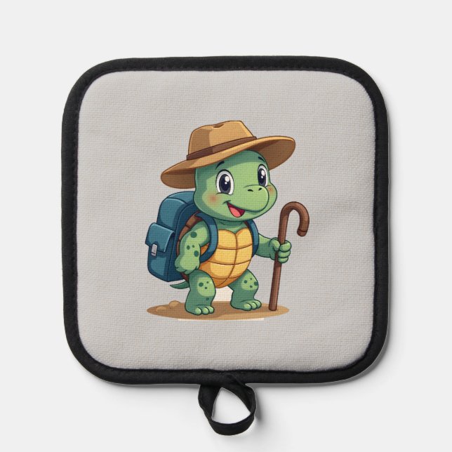 Funny Turtle Hiking Graphic Camping Lover Adventur Pot Holder (Front)