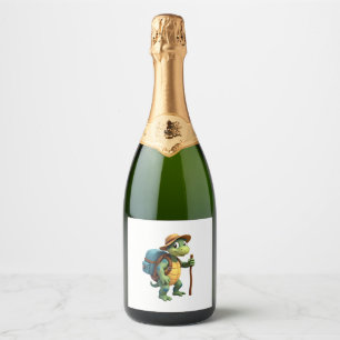 Funny Turtle Hiking Graphic Camping Lover Adventur Sparkling Wine Label