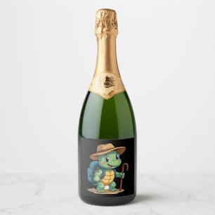 Funny Turtle Hiking Graphic Camping Lover Adventur Sparkling Wine Label