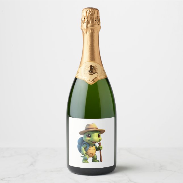 Funny Turtle Hiking Graphic Camping Lover Adventur Sparkling Wine Label (Front)