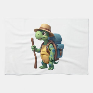 Funny Turtle Hiking Graphic Camping Lover Adventur Tea Towel