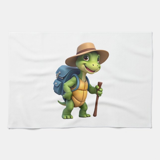Funny Turtle Hiking Graphic Camping Lover Adventur Tea Towel (Horizontal)