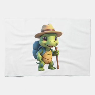 Funny Turtle Hiking Graphic Camping Lover Adventur Tea Towel