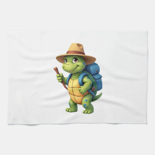 Funny Turtle Hiking Graphic Camping Lover Adventur Tea Towel