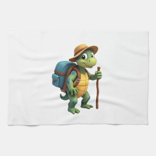 Funny Turtle Hiking Graphic Camping Lover Adventur Tea Towel