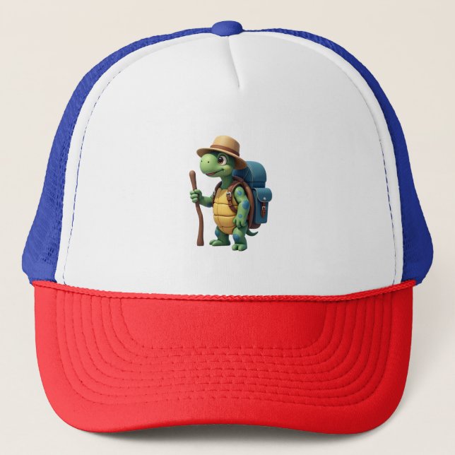 Funny Turtle Hiking Graphic Camping Lover Adventur Trucker Hat (Front)