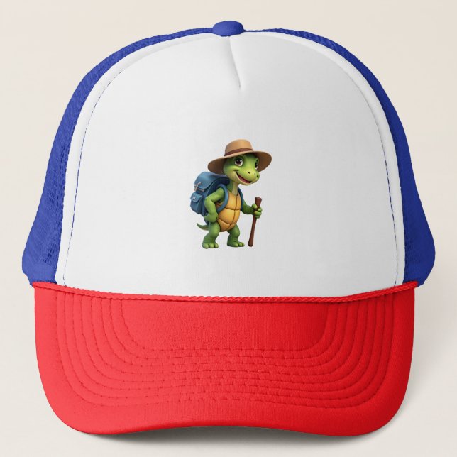 Funny Turtle Hiking Graphic Camping Lover Adventur Trucker Hat (Front)