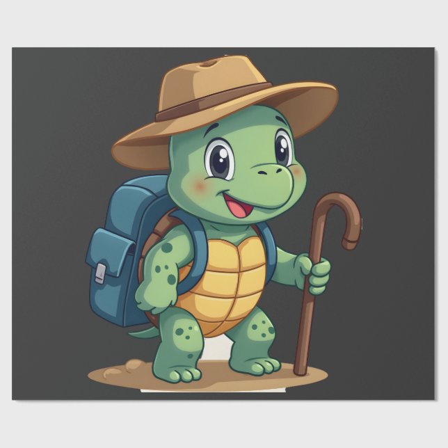 Funny Turtle Hiking Graphic Camping Lover Adventur Wrapping Paper (Flat)