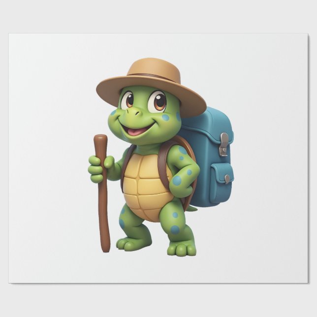 Funny Turtle Hiking Graphic Camping Lover Adventur Wrapping Paper (Flat)