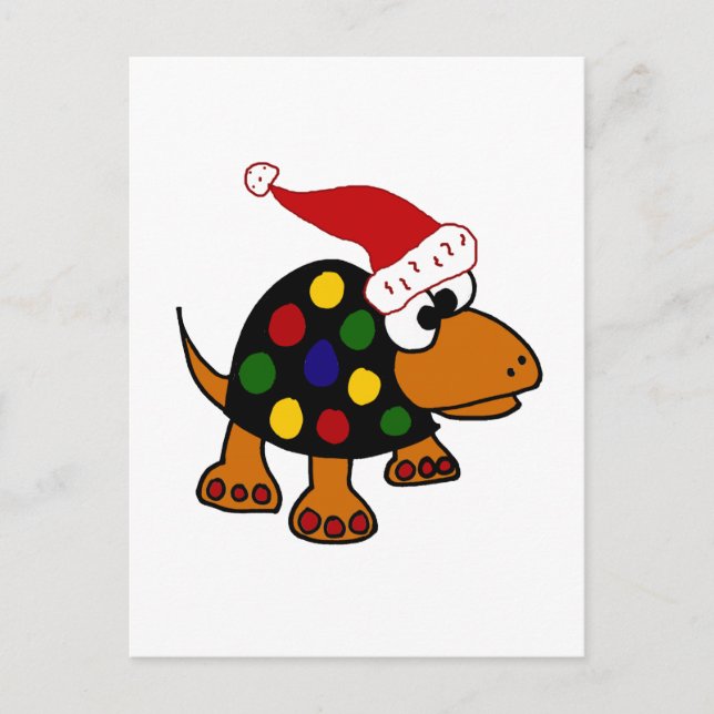 Funny Turtle in Santa Hat Christmas Art Holiday Postcard (Front)