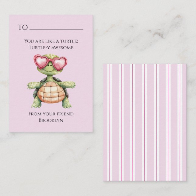 Funny Turtle Kids School Valentine Card (Front/Back)