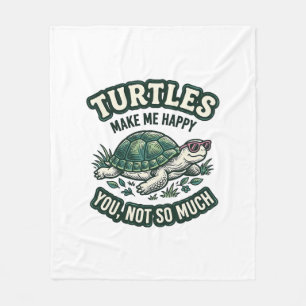 Funny Turtle Make Me Happy Vintage Fleece Blanket