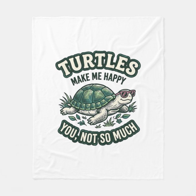 Funny Turtle Make Me Happy Vintage  Fleece Blanket (Front)