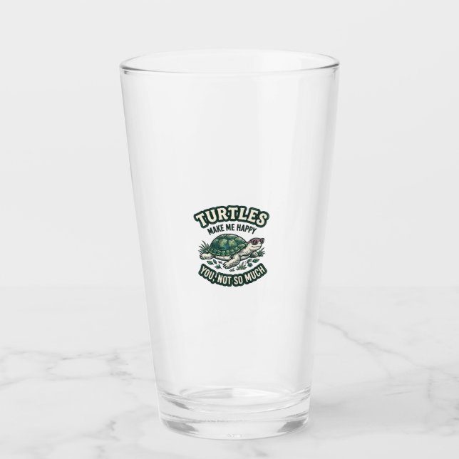 Funny Turtle Make Me Happy Vintage  Glass (Front)