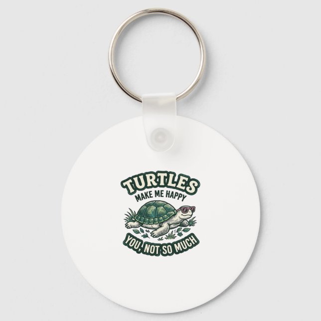 Funny Turtle Make Me Happy Vintage  Key Ring (Front)