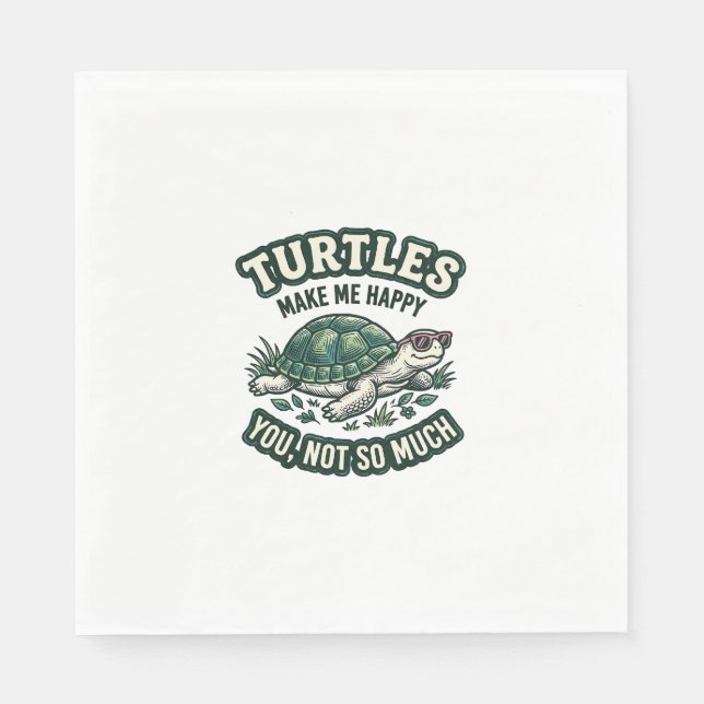 Funny Turtle Make Me Happy Vintage  Napkin (Front)