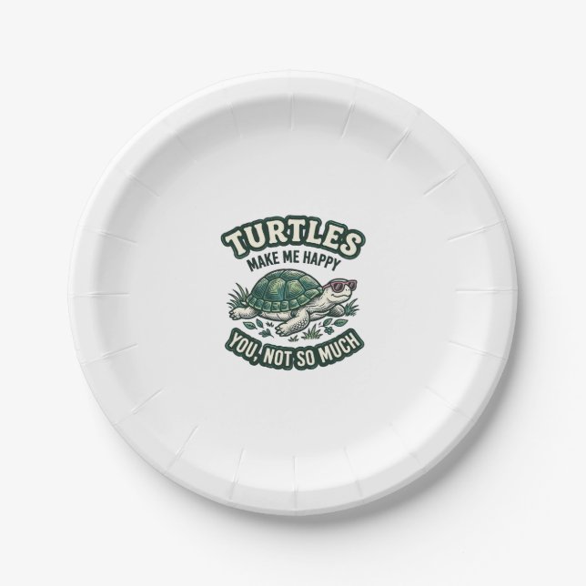 Funny Turtle Make Me Happy Vintage  Paper Plate (Front)